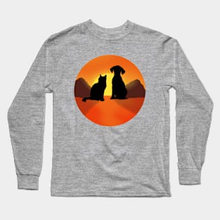 snset with cat and dog ,cats lover,dogs lover,catshirt,dogshirt,cute cat,cute dog,cats,dogs Long Sleeve T-Shirt